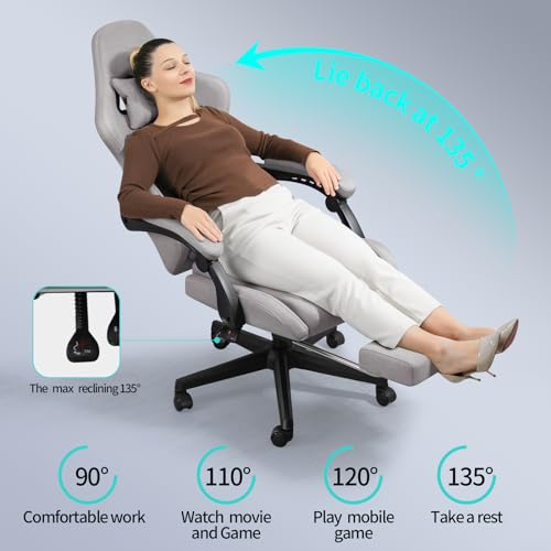 Darkecho Gaming Chair Fabric with Footrest,Massage Office Chair with Pocket - Like New