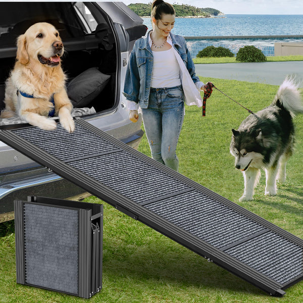 HERCCRETA WIGGE DOG RAMP FOR CAR, 63" LONG & 17" WIDE FOLDING PORTABLE DOG RAMPS - Like New