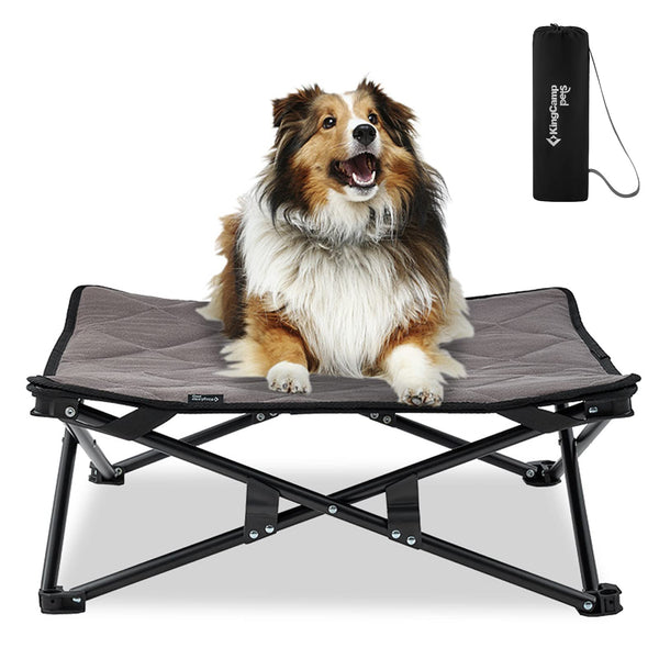 KINGCAMP ELEVATED DOG BED PORTABLE RAISED BEDS STABLE FOLDING DOG COT -BLACK - Like New