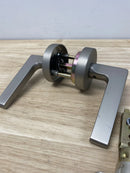 SURE-LOC BASEL PRIVACY DOOR LEVER SET WITH ROUND ROSE - SATIN NICKEL - Like New