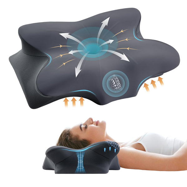 Cervical Pillow for Neck and Shoulder, Ergonomic Contour Velvet - Dark Grey - Like New