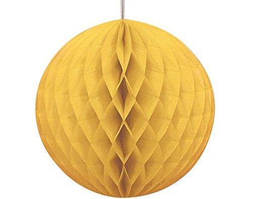 GENERIC 8IN/20CM HONEYCOMB PAPER BALL WITH RIBBONS - YELLOW - Like New