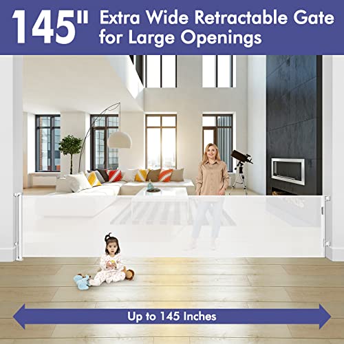 KISKIZ 145 INCH RETRACTABLE BABY GATES DOG GATE OPENINGS - Scratch & Dent