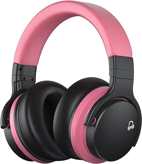 MOVSSOU E7 Active Noise Cancelling Headphones Bluetooth Wireless - Baby Pink Like New