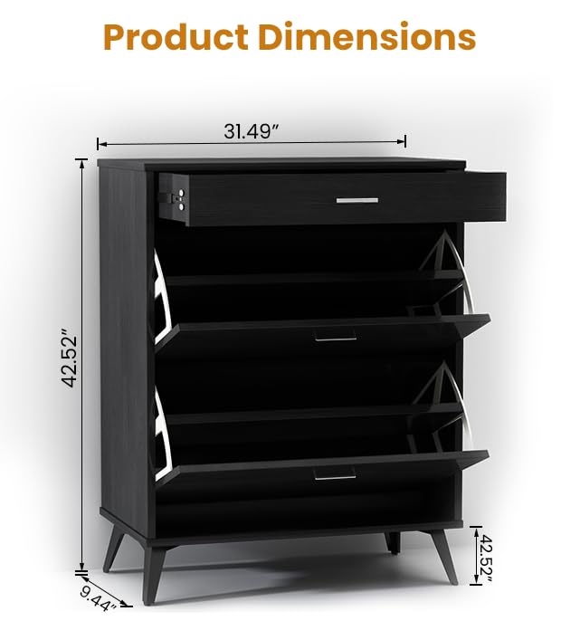 AWQM SHOE CABINET, IMPROVED FREE STANDING SHOE STORAGE CABINET - BLACK - Like New