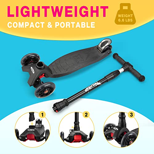 Scooters for Kids 3-12 Years Old, 4 Adjustable Height, 3 Light Up Wheels - Black - Like New