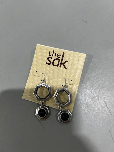 THE SAK SILVER AND BLACK DROP HEXAGON EARRINGS - Brand New