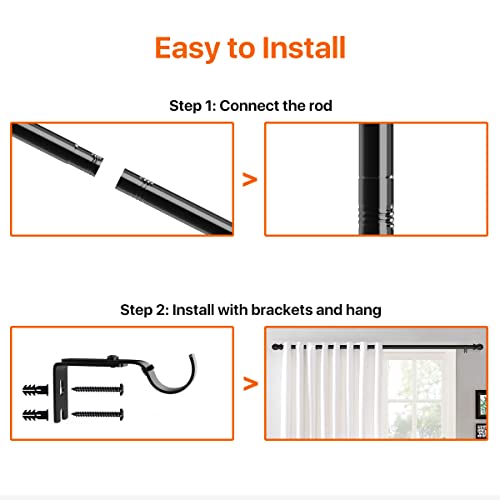 YOHSUGO CURTAIN RODS 28-54" 1" HEAVY SPLICING ROD WITH BRACKET - BLACK - Like New