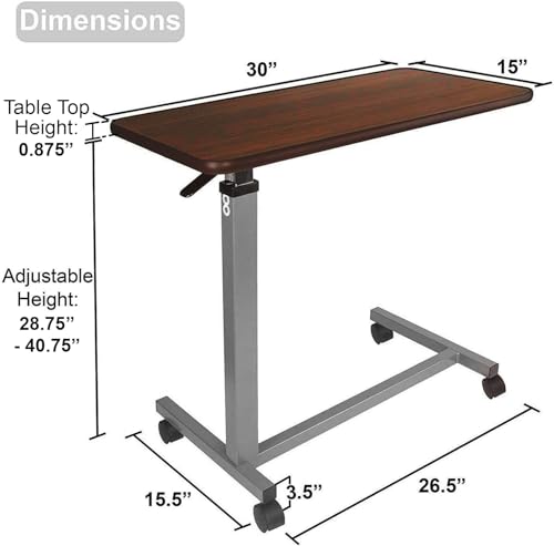 Vaunn Adjustable Overbed Bedside Table With Wheels - Walnut Brown - Like New