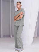 Talmont Women's Pajama Set Short Sleeve 2 Piece Outfits Lounge Set O Neck - Gray - Brand New