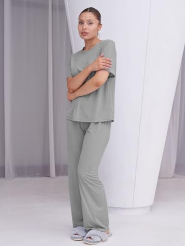 Talmont Women's Pajama Set Short Sleeve 2 Piece Outfits Lounge Set O Neck - Gray - Brand New
