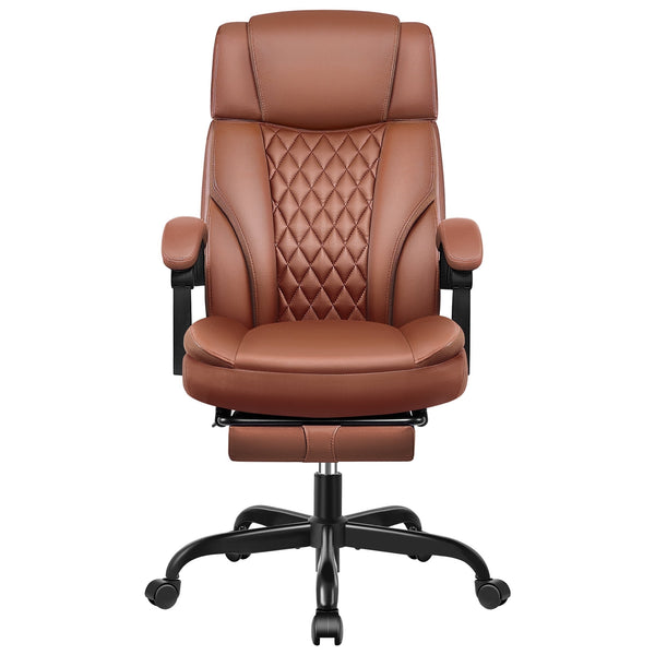 FELIXKING BIG & TALL HIGH-BACK LEATHER OFFICE CHAIR WITH FOOTREST - BROWN - Like New