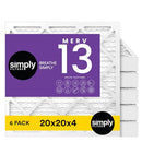 SIMPLY FILTERS 20X20X4 MERV 13 MPR 1500 AC FURNACE HVAC AIR FILTER 6 PACK WHITE - Brand New