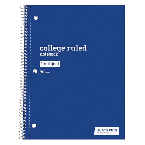 JUST BASICS® WIREBOUND NOTEBOOK 8 X 10-1/2 COLLEGE RULE 70 SHEETS PACK OF 6 - Brand New