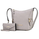 MKF COLLECTION LUX VEGAN LEATHER WOMEN HOBO BAG WALLET BAG 2 PCS - LIGHT GRAY - Like New