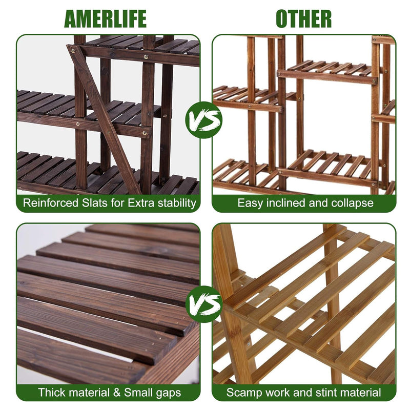 AMERLIFE - WOODEN PLANT STAND FLOWER RACK 6 TIER (48 INCH) - FIR WOOD Like New