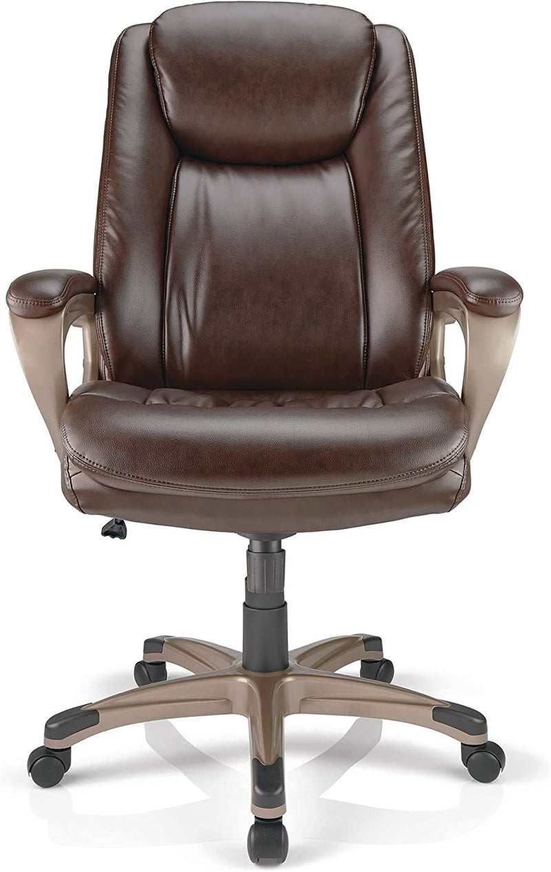 Realspace Treswell Bonded Leather Executive Chair 7377876 Brown/Champagne Like New