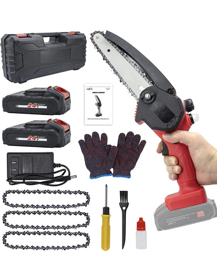 HAJACK Mini Chainsaw 6", 2 Battery Kit - RED/BLACK Like New