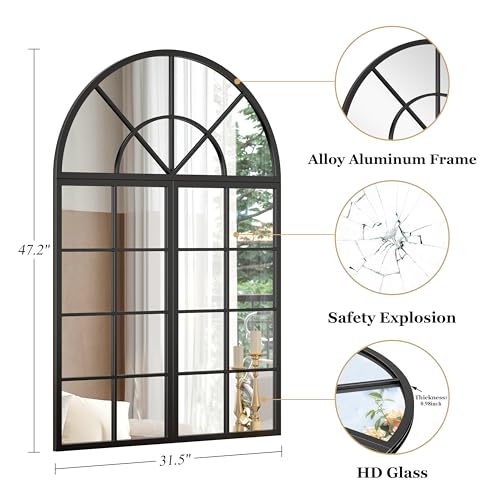 NXHOME BLACK ARCHED WINDOW FINISHED METAL MIRROR 47.24×31.5" SET OF 3PCS SPLICED - Like New