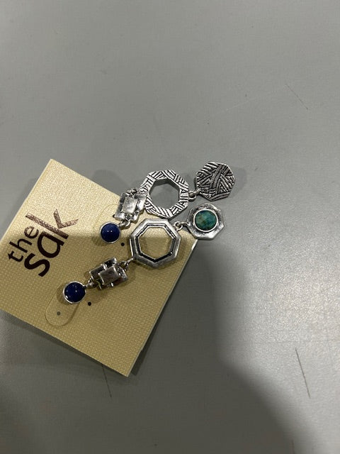 THE SAK STONE AND METAL LINEAR EARRINGS - SILVER/BLUE - Like New