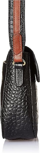 ISLE LOCADA BY HIDESIGN WOMEN'S TRAVEL LEATHER CROSSBODY HANDBAG - BLACK CROC - Brand New