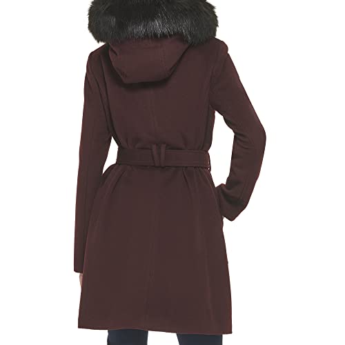 352SW478 COLE HAAN WOMEN'S HOODED COAT SLICK WOOL RETAIL SIZE 8 - BORDEAUX - Brand New