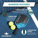 Diadem Warrior Pickleball Paddle, USAPA Approved, Taper Tech Grip, Teal - Brand New