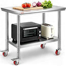 Vevor Mophorn Stainless Steel Work Table 36x24" 4 Wheels Casters - Silver - Brand New