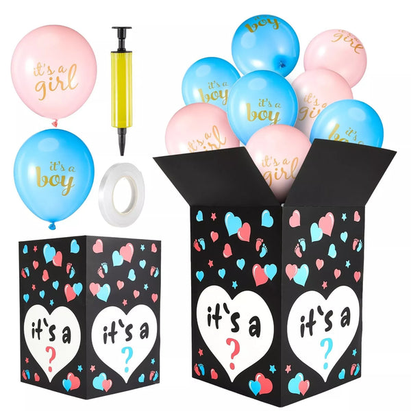 IREER GENDER REVEAL BALLOON BOX WITH 16 LATEX BABY BALLOON RELEASE BOX - Brand New