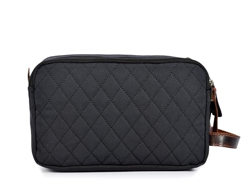 Canvas Leather Toiletry Bag, Travel Toiletry Organizer Dopp Kit - RAVEN - Like New