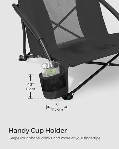 SONGMICS SET OF 2 PORTABLE BEACH CHAIRS ADULTS MAX LOAD 330 LB EACH BLACK- BLACK - Like New