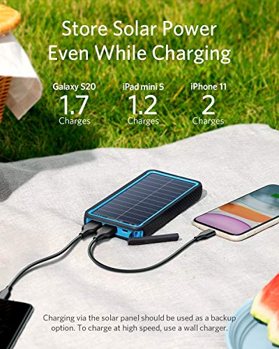 ANKER POWERCORE SOLAR 10000 15W POWER BANK 10,000 MAH DUAL PORTS A1640 - BLACK - Like New