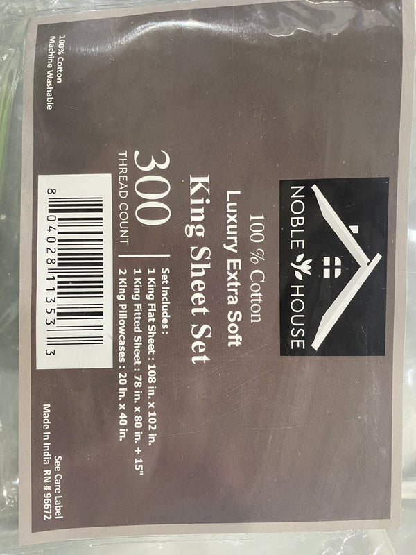 NOBLE HOUSE KING 300 THREAD COUNT SHEET SET - GRAY - Like New