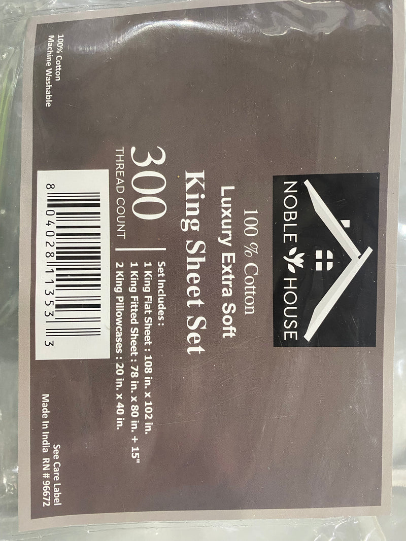 NOBLE HOUSE KING 300 THREAD COUNT SHEET SET - GRAY - Like New