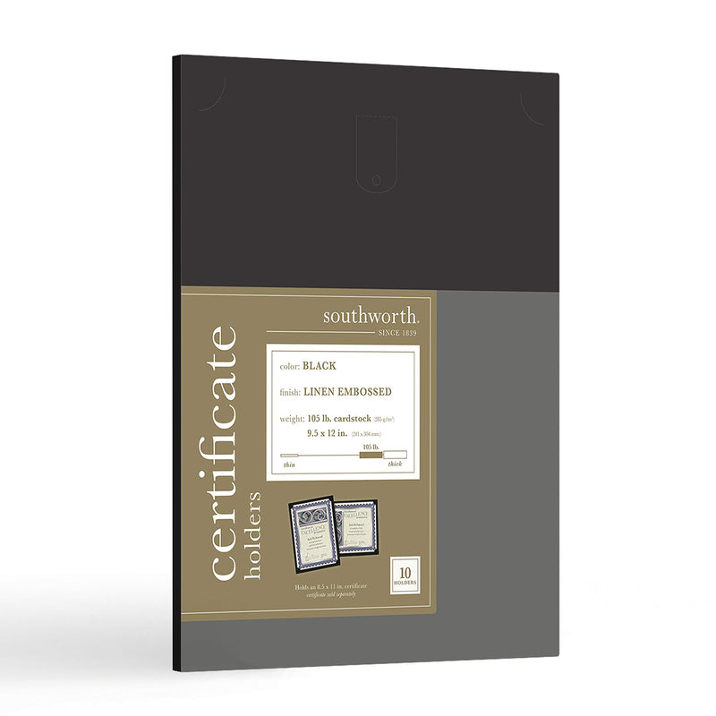 SOUTHWORTH® CERTIFICATE HOLDERS, 9 1/2" X 12", BLACK, PACK OF 10 PF18 - BLACK - Brand New