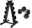 FITVIDS RUBBER ENCASED HEX DUMBBELL WITH RACK 25 LB PAIR 7009130 - BLACK - Like New