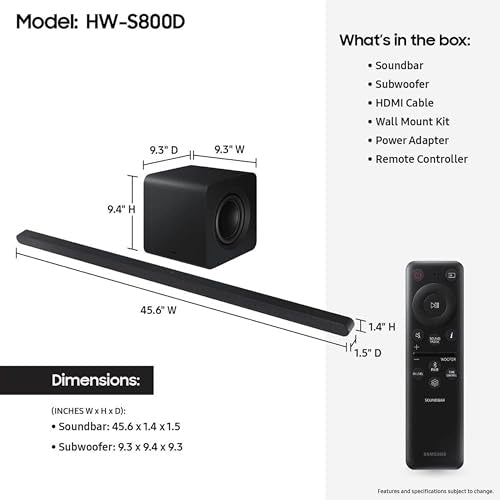 SAMSUNG S800D 3.1.2ch Soundbar Wireless Dolby Atmos Audio - Scratch & Dent