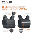 CAP BARBELL WORKOUT VEST WEIGHTED 20 LBS REMOVABLE IRON WEIGHTS - BLACK - Like New