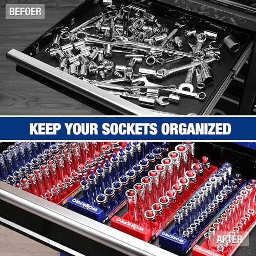WORKPRO SOCKET ORGANIZER SET 8PC SOCKET HOLDER SOCKET TRAYS SOCKET STORAGE - Like New
