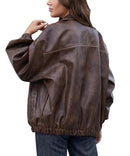 BAKYARDER WOMENS OVERSIZED Y2K FAUX LEATHER JACKETS VINTAGE plus Size Brown L - Like New