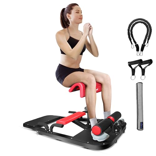 YES4ALL HIP THRUST MACHINE INCLUDING RESISTANCE BANDS GLUTE MACHINE - BLACK/RED - Like New