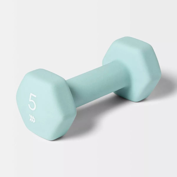 ALL IN MOTION DUMBBELL 5LBS PVC COATED, IRON FILLED, ARM WORKOUT - AQUA - Like New
