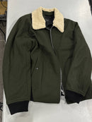 THEORY BOUCLÉ FAUX FUR COLLAR ZIP-UP COAT/JACKET - SIZE: MEN XL - OLIVE - Like New