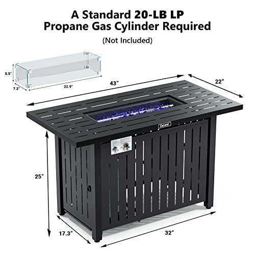 CECAROL 43" GLASS SHIELD OUTDOOR PROPANE GAS FIRE PIT TABLE Electronic Pulse - Like New