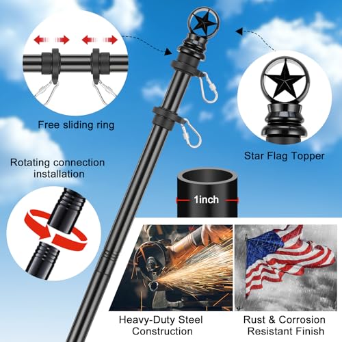 HANGMAICOME AMERICAN FLAG POLE KIT 5FT HEAVY DUTY STAINLESS STEEL FLAGPOLE BLACK - Like New