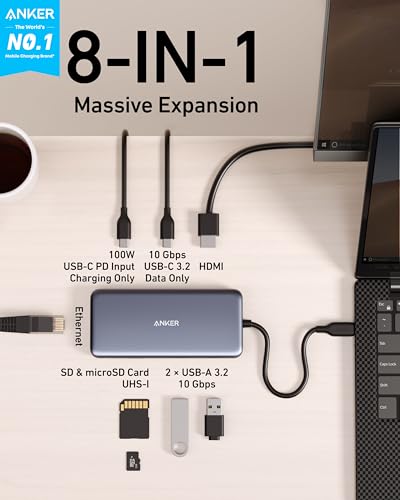 ANKER 555 USB-C HUB 8-IN-1 85W POWER DELIVERY 4K 60HZ HDMI PORT A8686 - GRAY - Brand New
