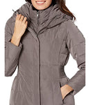 COLE HAAN WOMEN'S TAFFETA DOWN COAT BIB FRONT DRAMATIC HOOD SIZE : L - CARBON - Like New