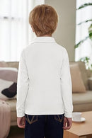 Arshiner Boy's Long Sleeve Plaid Trim Polo School Shirt Pocket 4-12 Years WHT - Brand New