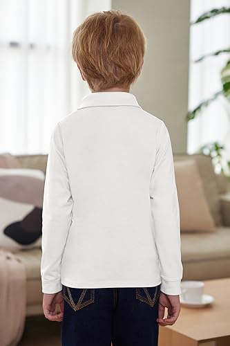 Arshiner Boy's Long Sleeve Plaid Trim Polo School Shirt Pocket 4-12 Years WHT - Brand New