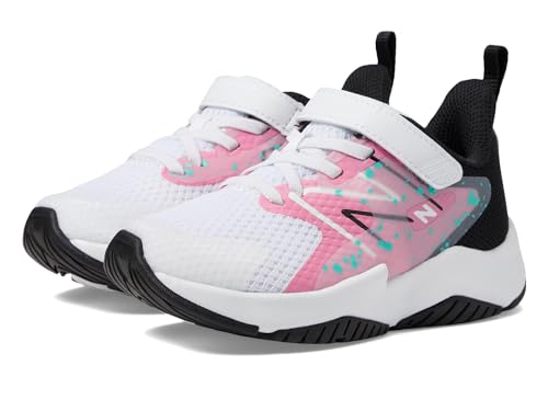 NEW BALANCE UNISEX-CHILD RAVE RUN V2 BUNGEE LACE WITH TOP STRAP WHITE/PINK 6 - Like New